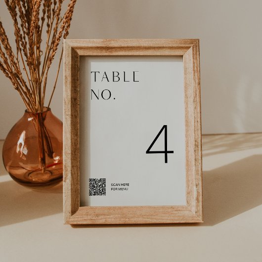 Minimalistisch tabelnummer met menu QR-code Kaart