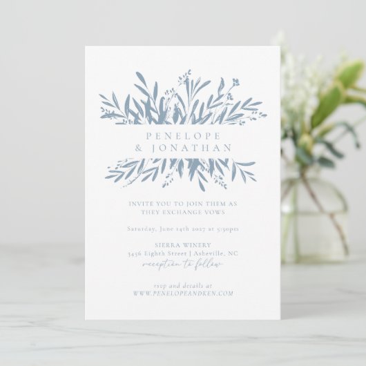 Minimalistisch tandvlees Blue Boho Botanical Weddi Kaart (Staand voorkant)