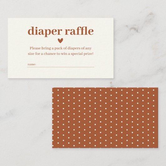 Minimalistisch terracotta Diaper Raffle Informatiekaartje (Voorkant / Achterkant)