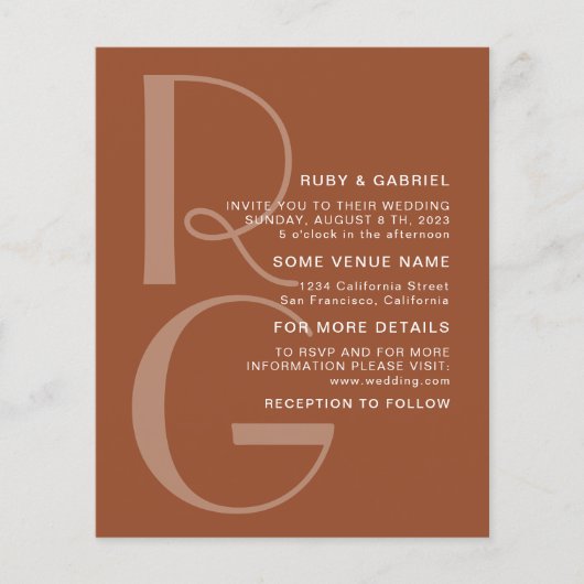 Minimalistisch Terracotta Typografiemonogram Wedde Flyer (Voorkant)