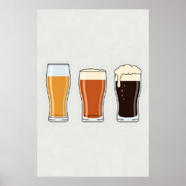 Minimalistisch Trio van Bierglazen - Bier Poster