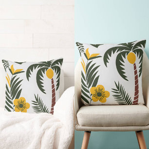 Minimalistisch tropisch palm- en bloemenpatroon kussen