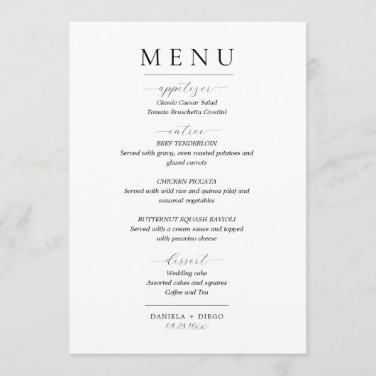 Minimalistisch trouwmenu en bedankkaart menu (Voorkant)