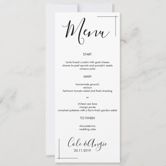 Minimalistisch trouwmenu met gekruiste rand kaart (Voorkant)