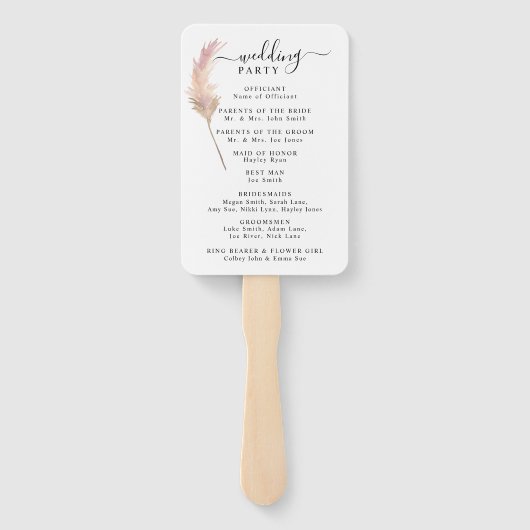 Minimalistisch Trouwprogramma met Blush Pampas Gra Handwaaier (Achterkant)