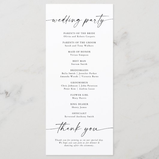 Minimalistisch trouwprogramma programma (Achterkant)