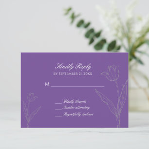 Minimalistisch Tulp Wedding met lavendel en grijs RSVP Kaartje