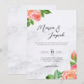 Minimalistisch uitnodigen van Floral Marble Weddin Kaart (Voorkant / Achterkant)