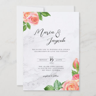 Minimalistisch uitnodigen van Floral Marble Weddin Kaart