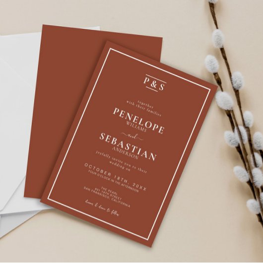 Minimalistisch verbrand Sinaasappel Boho Monogram Kaart