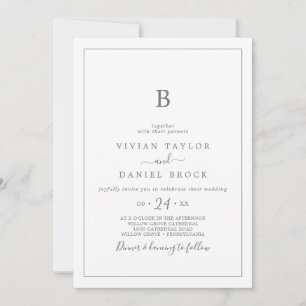 Minimalistisch verzoek om een Silver Monogram Wedd Kaart