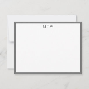 Minimalistisch Vet Grijs Vierkant Rand Monogram Notitiekaartje