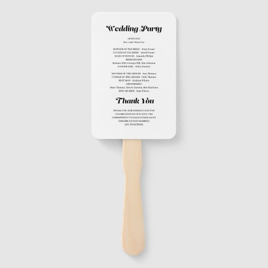 Minimalistisch vet kalligrafie wit bruiloft progra handwaaier (Achterkant)
