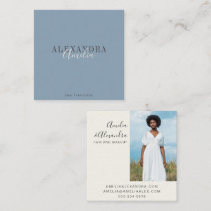 Minimalistisch vet script Boho Dusty Blue Foto Vierkante Visitekaartje
