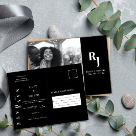 Minimalistisch vet zwart en wit sparen de datum briefkaart