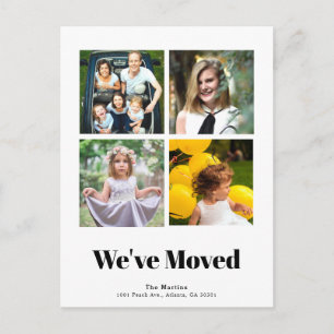 Minimalistisch vierkant 4 Fotocollage Wit Bewegen Aankondigingskaart