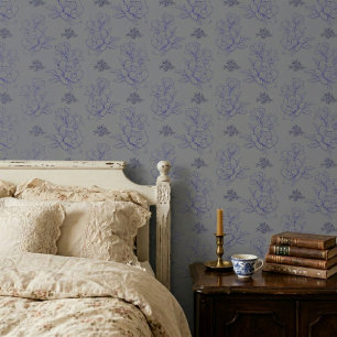 Minimalistisch Vintage Bloemmotief Grijs Behang