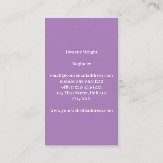 Minimalistisch viool paars en wit visitekaartje (Achterkant)