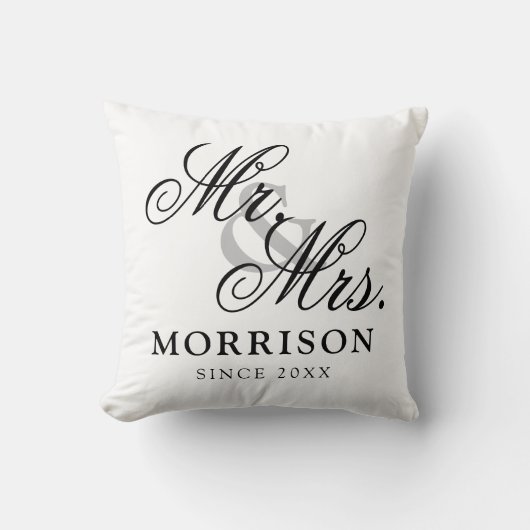 Minimalistisch Vlaams Elegant Script Mr en Mrs Kussen (Voorkant)