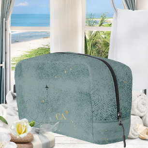 Minimalistisch vliegtuig Dusty Blue Monogram Reize Toilettasje