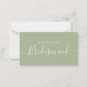 Minimalistisch voorstel van Sage Green Bridesmaid Notitiekaartje