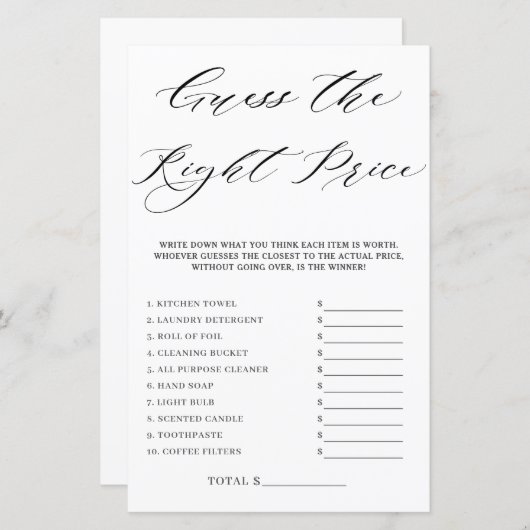 Minimalistisch Vrijgezellenfeest Game met juiste p (Voorkant / Achterkant)