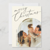 Minimalistisch vrolijk kerstscript vijf foto beige feestdagenkaart (Voorkant)