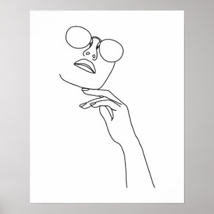 Minimalistisch Vrouw Gezicht met Zonnebril Line Ar Poster