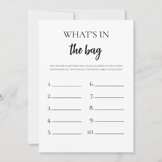 Minimalistisch Wat zit er in uw tas Vrijgezellenfe Kaart (Voorkant)