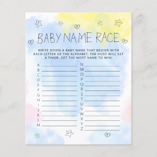 Minimalistisch Waterverf Blue Name Baby shower Gam (Voorkant)