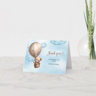 Minimalistisch waterverf bruin en blauw baby beer bedankkaart
