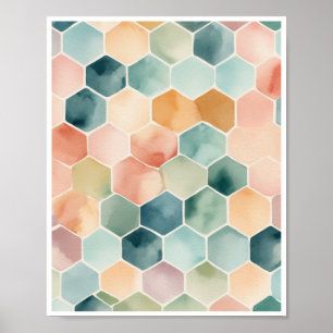 Minimalistisch waterverf patroon van zeshoeken pas poster