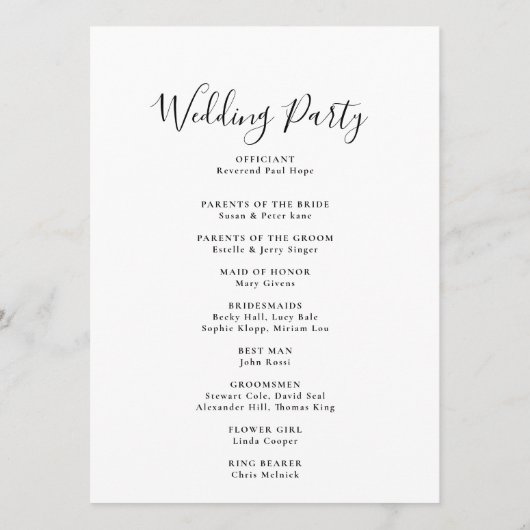 Minimalistisch weddenschap met kalligrafie programma (Achterkant)
