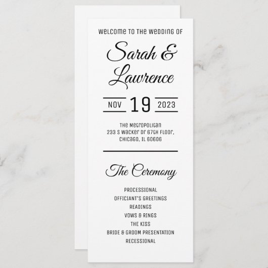 Minimalistisch weddenschapsprogramma kaart (Voorkant / Achterkant)