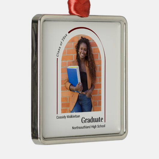 Minimalistisch White Burgundy Photo Afstuderen Metalen Ornament (Rechts)