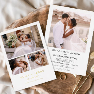 Minimalistisch White Wedding Elegant Vier Foto Gol Folie Uitnodiging