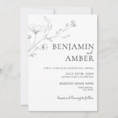 Minimalistisch Wildflower Lineart Drawing Boho Wed Kaart (Voorkant)