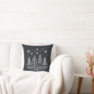 Minimalistisch winterbos – Elegant besneeuwd boomd Kussen
