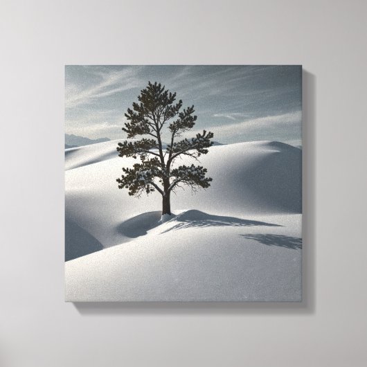 Minimalistisch winterlandschap met een Lone Pine T Canvas Afdruk (Voorkant)
