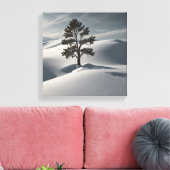 Minimalistisch winterlandschap met een Lone Pine T Canvas Afdruk (Insitu (Woonkamer))