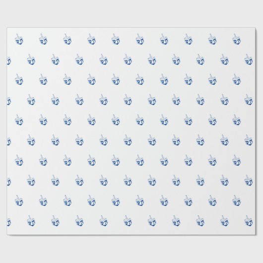 Minimalistisch wit blauw Dreidel patroon Chanoeka Cadeaupapier (Vlak)