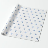Minimalistisch wit blauw Dreidel patroon Chanoeka Cadeaupapier (Uitgerold)