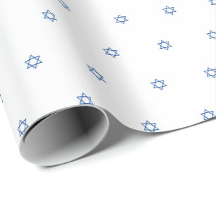 Minimalistisch wit blauw Magen David patroon moder Cadeaupapier