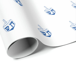Minimalistisch wit blauwe Dreidel patroon Hanukkah Cadeaupapier
