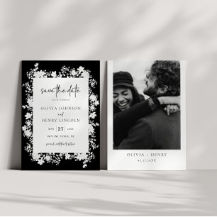 Minimalistisch wit bloemen opslaan van de datum fo kaart