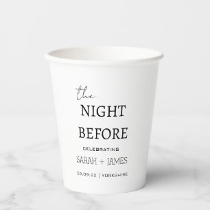 Minimalistisch wit de avond voor het huwelijk papieren bekers