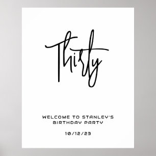Minimalistisch wit dertig verjaardag welkomstbord poster