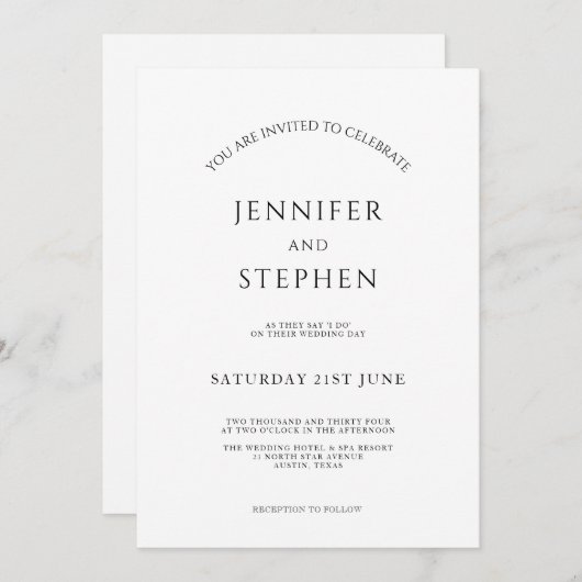 Minimalistisch wit, eenvoudig en schoon huwelijk kaart (Voorkant / Achterkant)