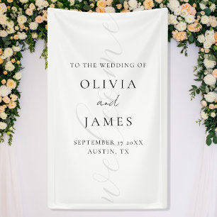 Minimalistisch Wit Elegant Script Wedding Welkom Spandoek