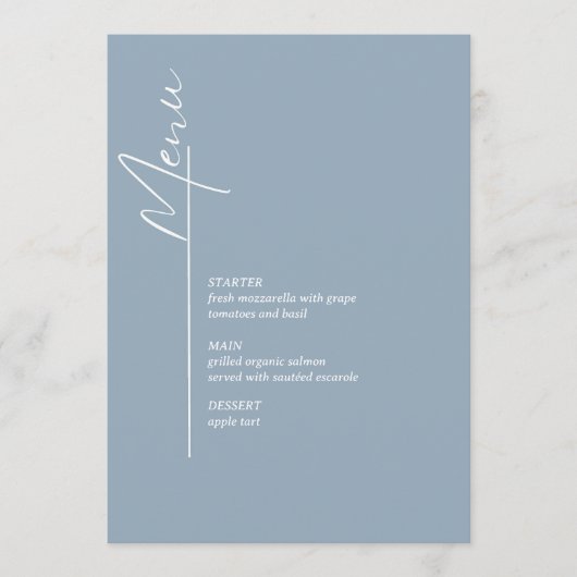 Minimalistisch wit en blauw menu Kaart (Voorkant)